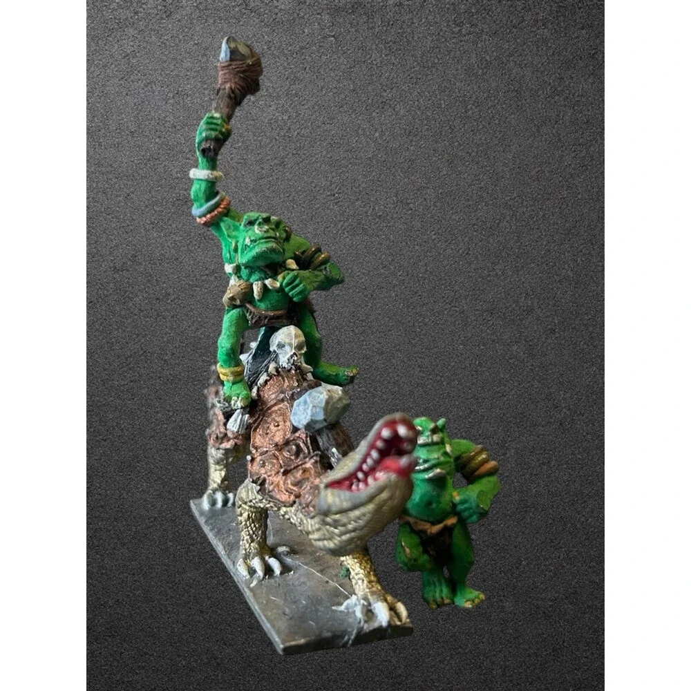 Vintage 1982 Ral Partha Painted Orc Goblin Lizard Rider Crocodile Miniature D&D